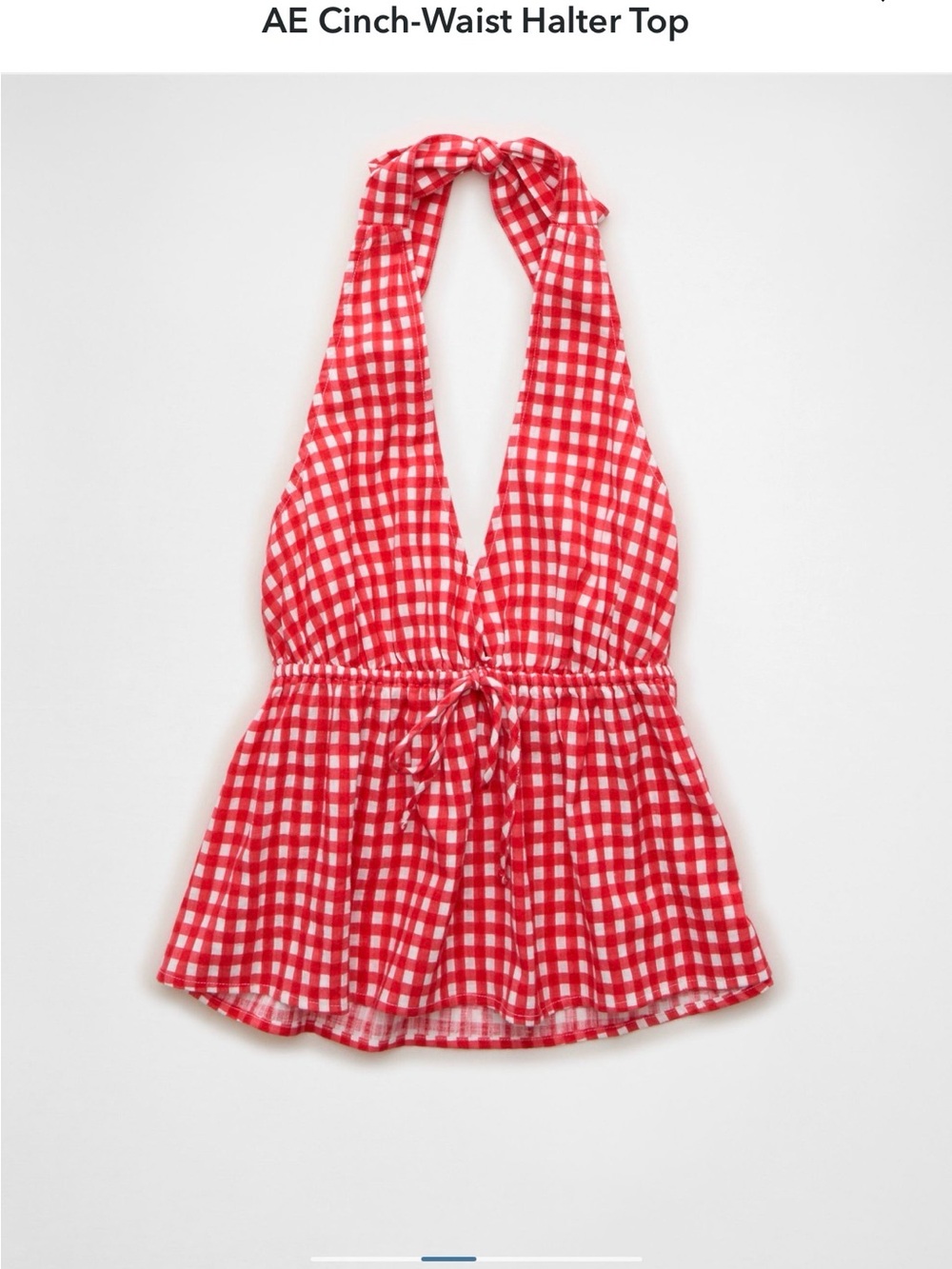 AE Cinch-Waist Gingham Halter Top in Red & White